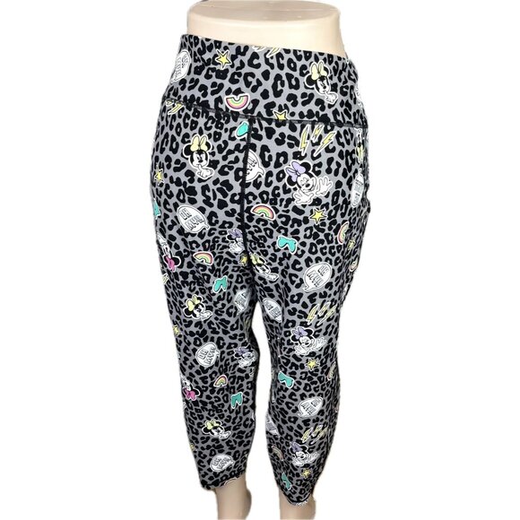 Disney +6 Gray Minnie Mouse Animal Print Graphic Stretch Waist Pocket Crop Pants - Picture 4 of 6
